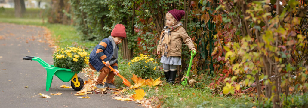 Kids playing in the garden together 