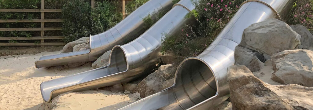 Metal stainless steel  slides  are a great choice for to reduce playground toxicity. They can last a long time without rusting 
